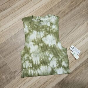 Aerie Ribbed Green Marbled High Neck Tank Top Small Rough Cut‎